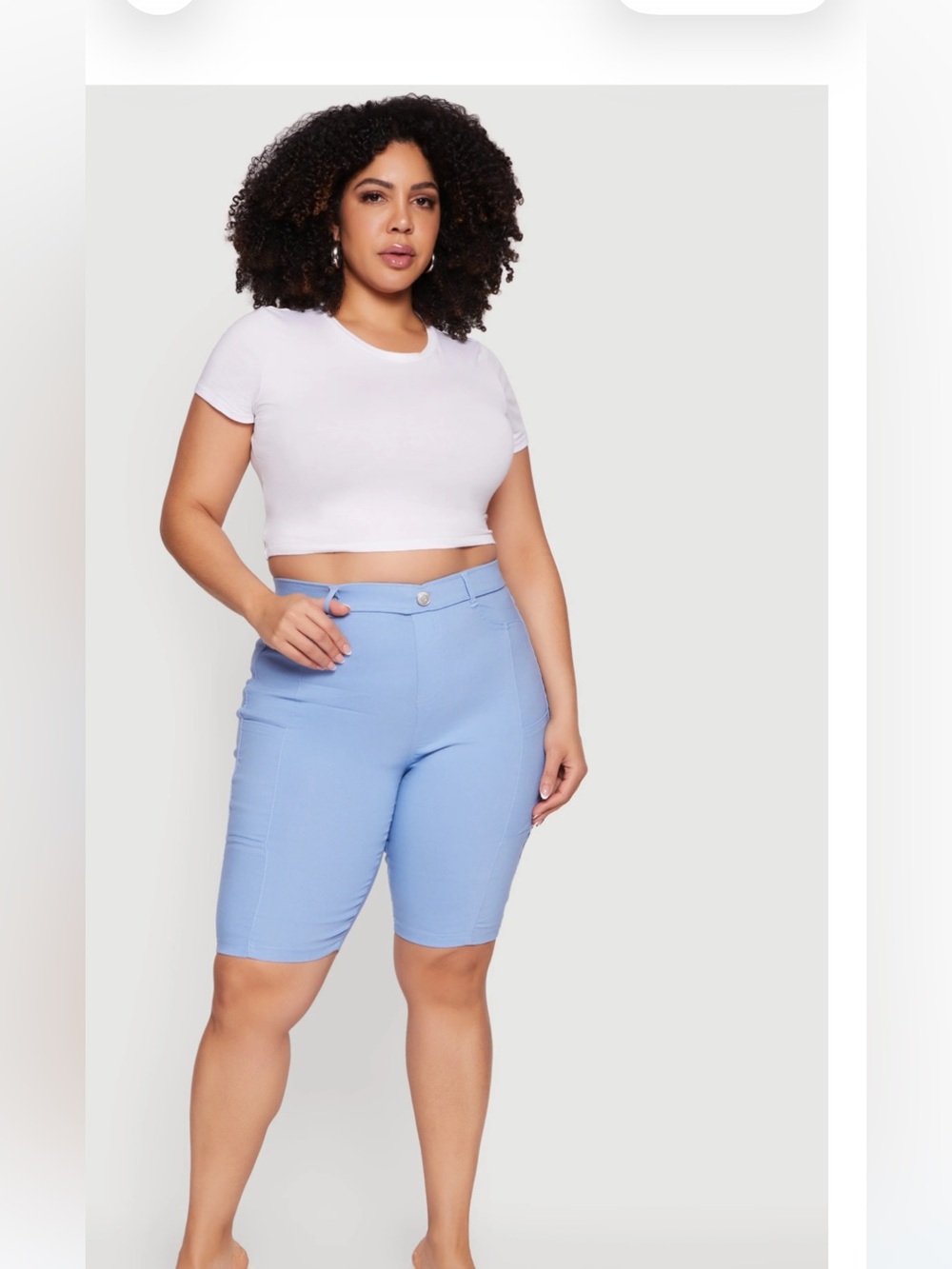 Thrill Sky Blue Bermuda Shorts - High Waist